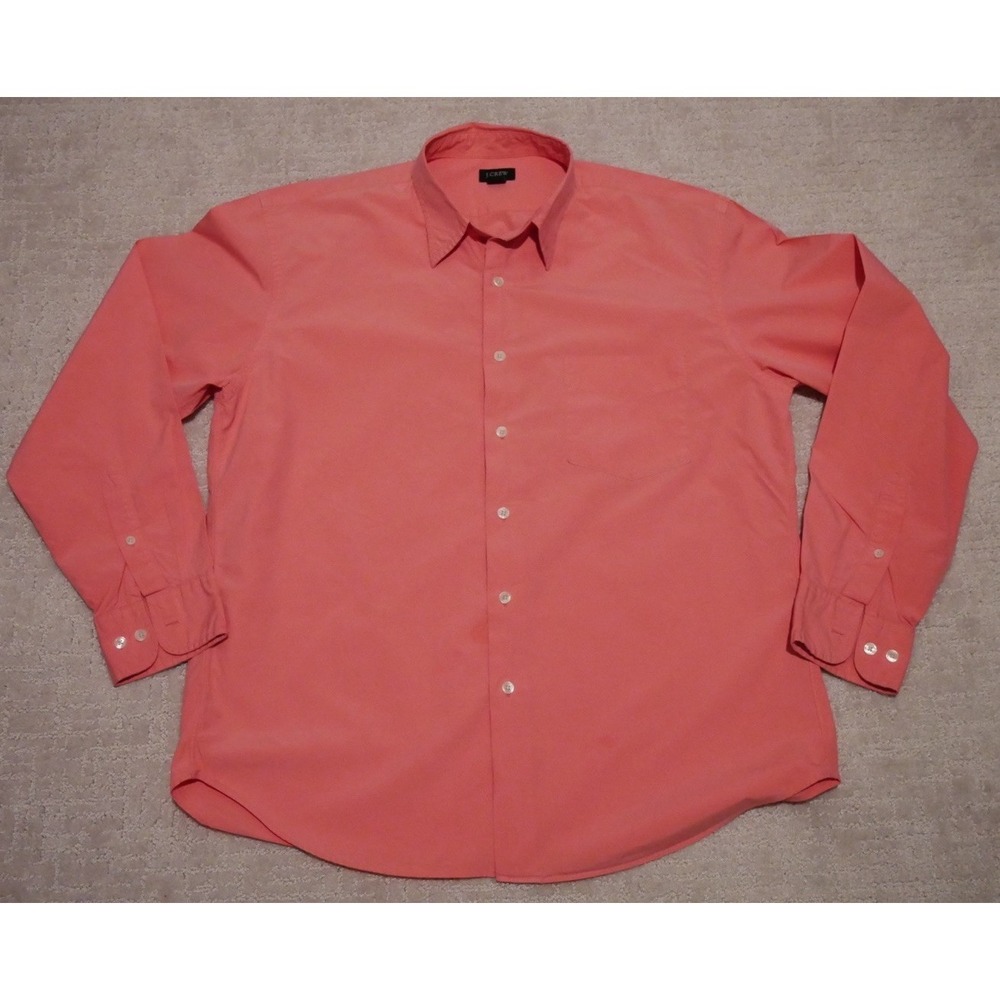 J.Crew Mens Large Long Sleeve Button Down Shirt Coral Pink‎ Cotton Classic Fit